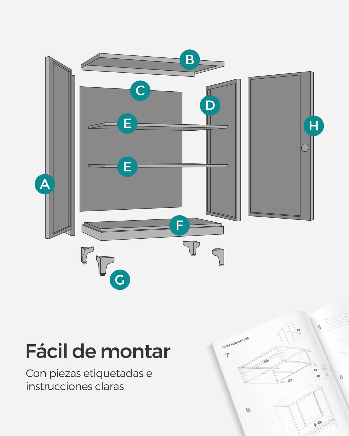 SONGMICS Archivador de Oficina, Armario Multifuncional, 2 Puertas, con Cerradura, Almacenamiento de Acero, para Sala de Estar, Gris Mate OMC013G01