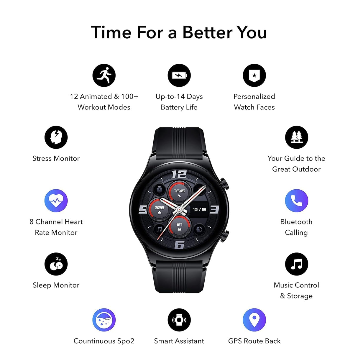 Honor Watch GS 3, Reloj Inteligente con Pantalla Táctil Amoled de 1,4 Pulgadas, Reloj de Fitness con Monitor de Frecuencia Cardíaca, Monitoreo del Sueño y del Oxígeno en Sangre para