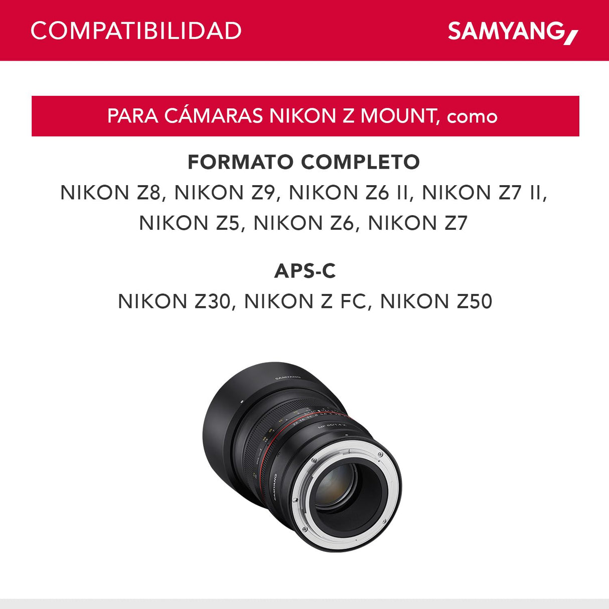 Samyang SA3702 - Objetivo MF para cámara Nikon Z (85 mm, F1.4) negro