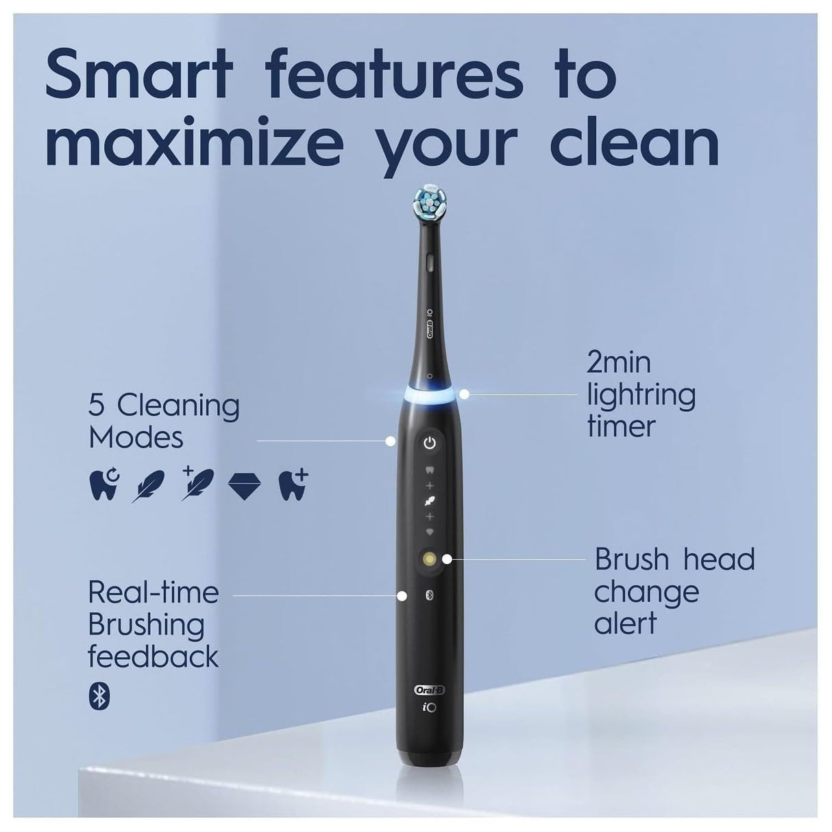 Oral-B iO5 - Cepillos de dientes eléctricos para adultos, 1 cabezal de cepillo de dientes y estuche de viaje, 5 modos con blanqueamiento de dientes, enchufe británico de 2 pines, color negro