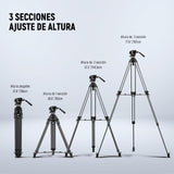 NEEWER 78" Trípode Vídeo de Fibra Carbono con Cabezal Fluido, Trípode de Bloqueo Liberación con 6 Nivel Contrapeso, 4 Nivel Amortiguación de Giro/Inclinación, Placa QR Modo Dual, Máx Carga 18lb, LL55