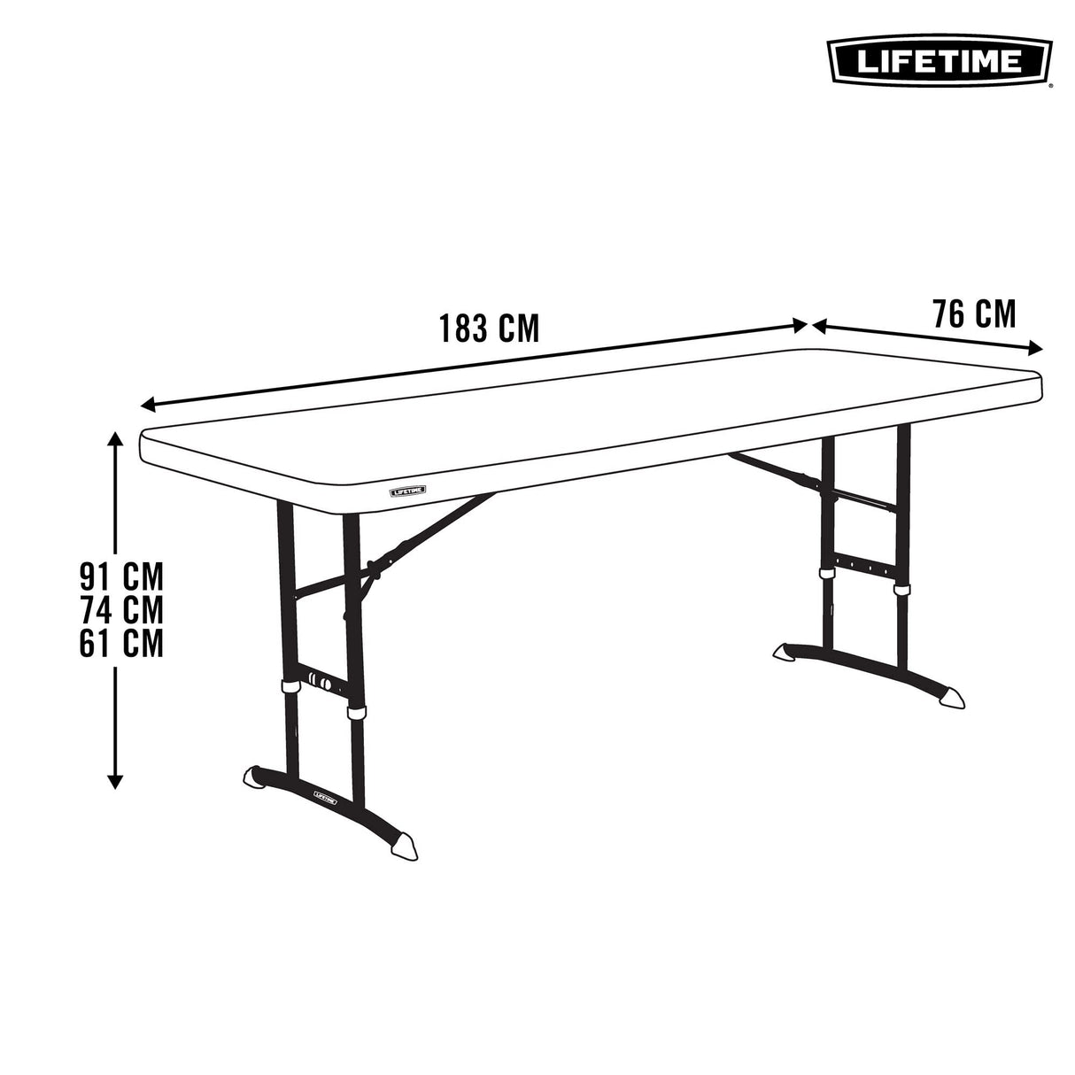 Lifetime 92123 - Mesa Plegable portátil Cuadrada Catering Ultrarresistente | Medidas 183x76cm, Altura Ajustable | Peso 15 kg, Duradera y Resistente | Capacidad 6 Personas