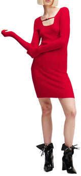 KARL LAGERFELD JEANS, para Mujer, Vestido de Punto con Logo de Manga Larga, Rojo Pompeyano, Talla Pequeña