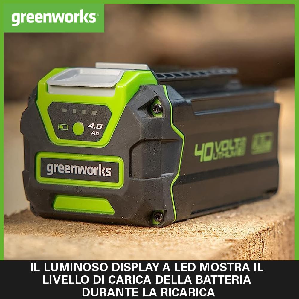 Greenworks Batería 40V 4Ah - Potente y Original Batería Iones de Litio para Herramientas Eléctricas y Jardinería Greenworks 40V, Carga Rápida, Control de Carga LED 3 Etapas, Garantía de 2 Años - G40B4