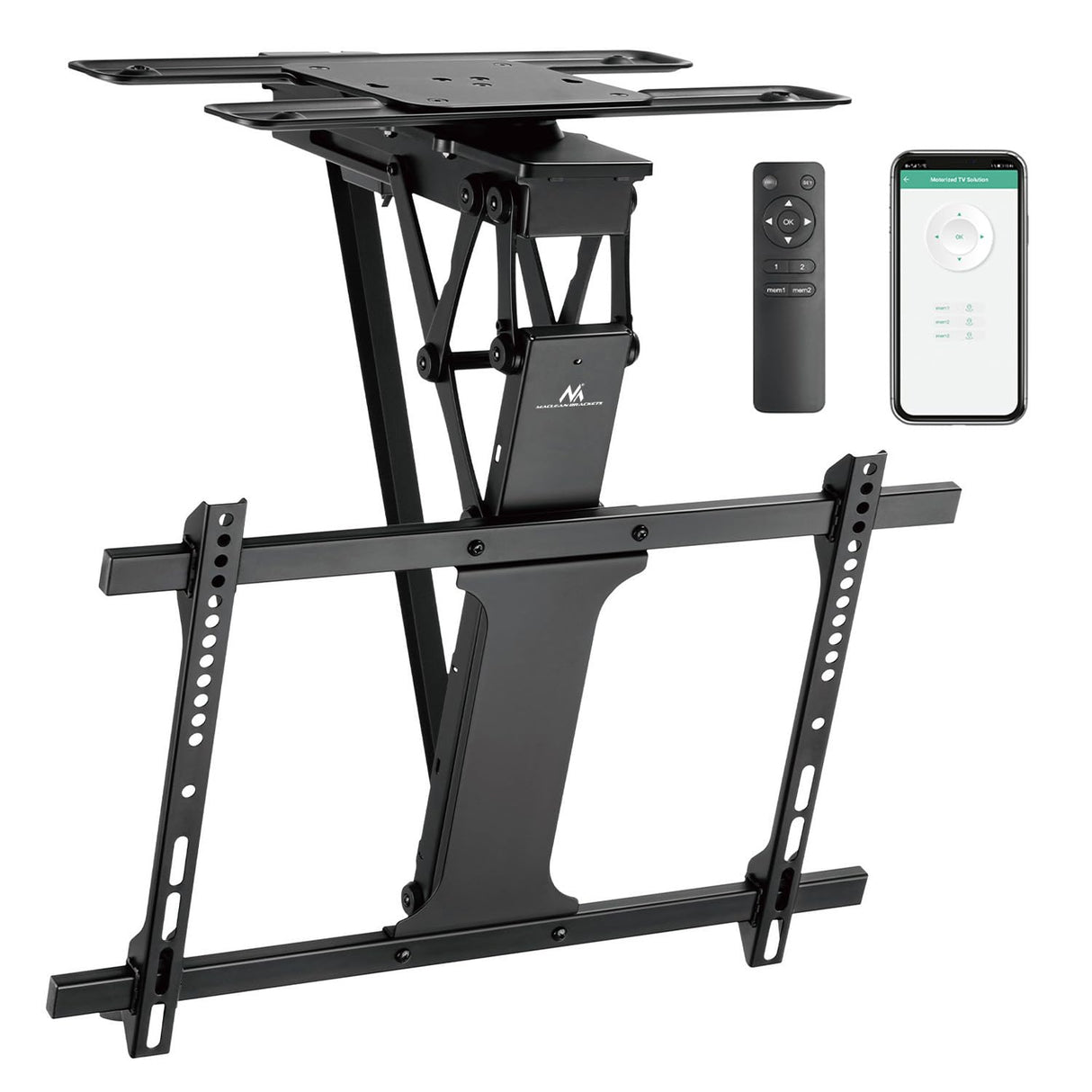 Maclean Electric Soporte de Techo para TV de 32" a 75" | Función de Inclinación y Giro Motorizada | max. VESA 600x400 | Control Remoto y App Tuya | Construcción Metálica Robusta | Sistema Anticolisión