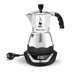 Bialetti Eléctrico Moka Temporizador, Capacidad por 6 Carribas, 365W, Plata / Negro