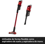 Einhell Aspirador de polvo de mango con batería, 18 V, aspirador de polvo con batería sin bolsa, recipiente colector de 0.6 L, tecnología de ciclón, sistema de filtro triple, Color Rojo/Negro