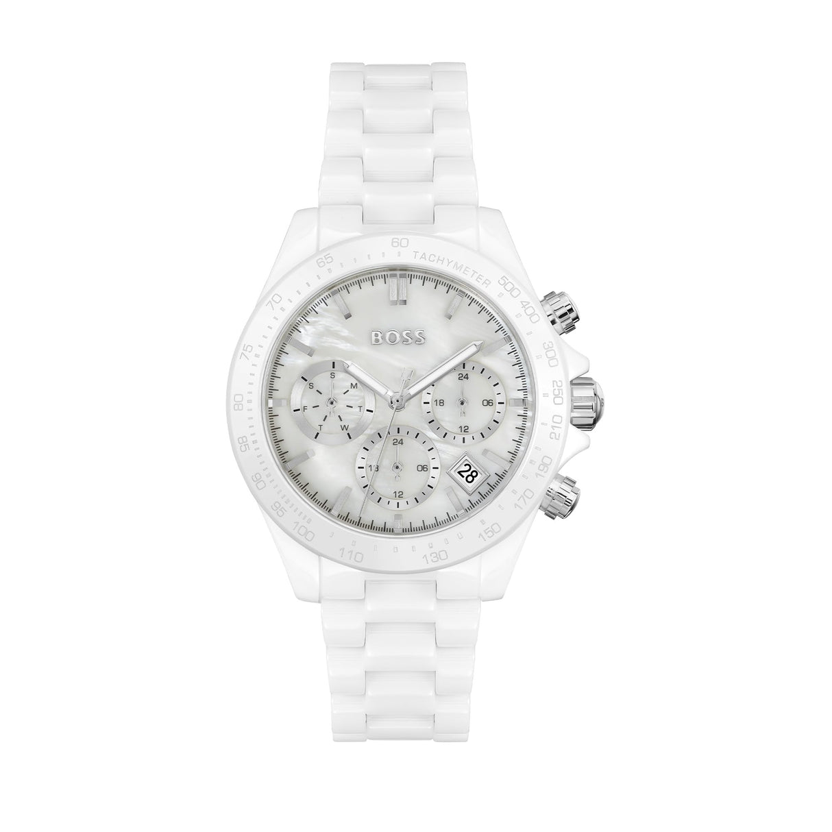 BOSS Reloj Analógico de Cuarzo Multifunción para Mujer Colección Novia con Correa de Cerámica Blanca - 1502630