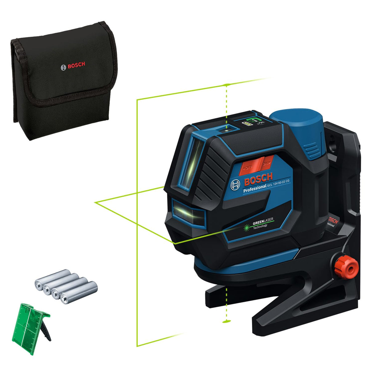 Láser combinado GCL 12V-50-22 CG de Bosch Professional (alcance de hasta 50 m con receptor, doble fuente de alimentación, soporte RM 20, adaptador de batería, 4 x 1,5 V LR6 (AA), funda)