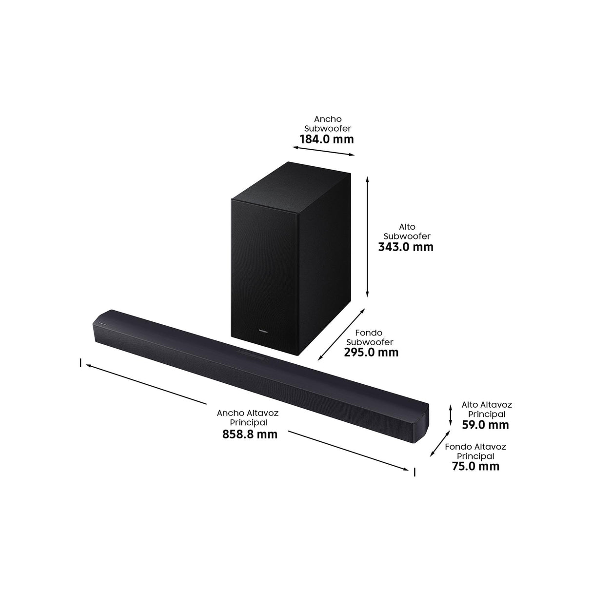 SAMSUNG Barra de Sonido HW-B46CF/ZF - 2.1ch, Dolby Audio/DTS Virtual:X, Bass Boost, Sonido Inteligente