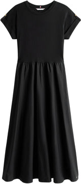 Tommy Hilfiger Vestido Mujer Modern Cody Midi Mix Fit & Flare, Negro (Black), XL