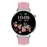 Knauermann Neo 2 (2025) - Plata Redonda - Reloj de Salud Smartwatch - ECG - Función HRV - Bluetooth BT - Apnea del Sueño - Presión Arterial - Pulsera de Piel de Vaca Rosa, Durchmesser: 40mm; Dicke: