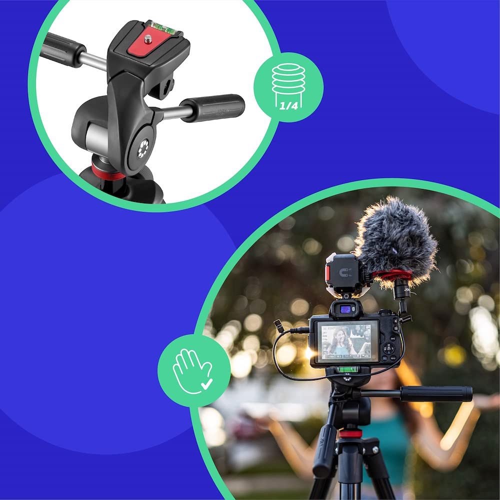 JOBY Compact Advanced Tripod, Trípode de Cámara con Rótula de 3 vías, Montura Universal de ¼-20 pulg. y Bolsa, para CSC, DSLR, Sin Espejo, Teléfono Móvil, Negro para Fotografía, Vídeo, Vlogging