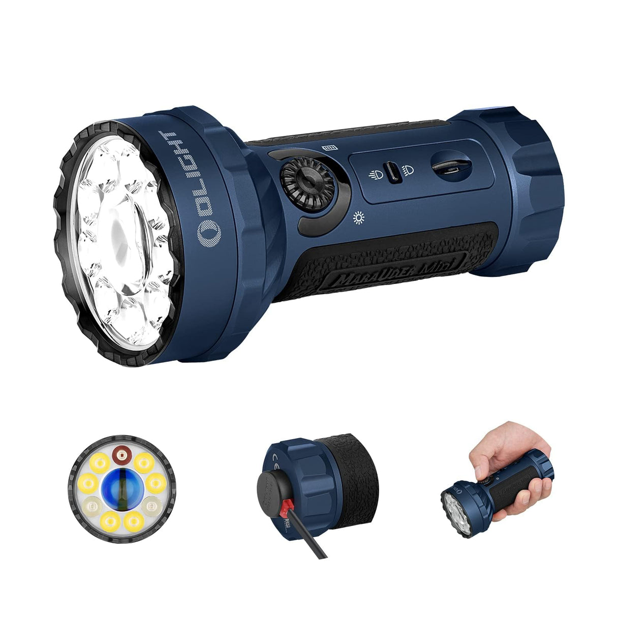 OLIGHT Marauder mini Linterna Táctica LED Linterna de Alta Potentcia Recargable 7000 Lúmenes 600 Metros 35.5 Horas Max. Linterna Práctica de Trabajo Exterior al Aire Libre(Azul Oscuro)