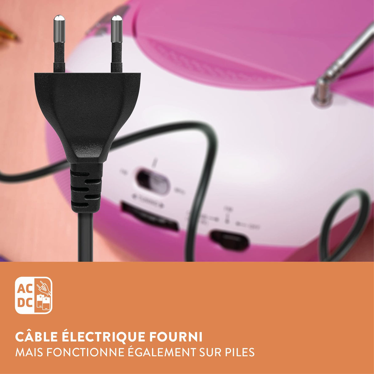 Lenco SCD-37 - Reproductor de CD para niños con conexión USB, MP3 y 2 Fuentes de alimentación RMS de 1,5 W, Funciona con Pilas y Red, Color Rosa