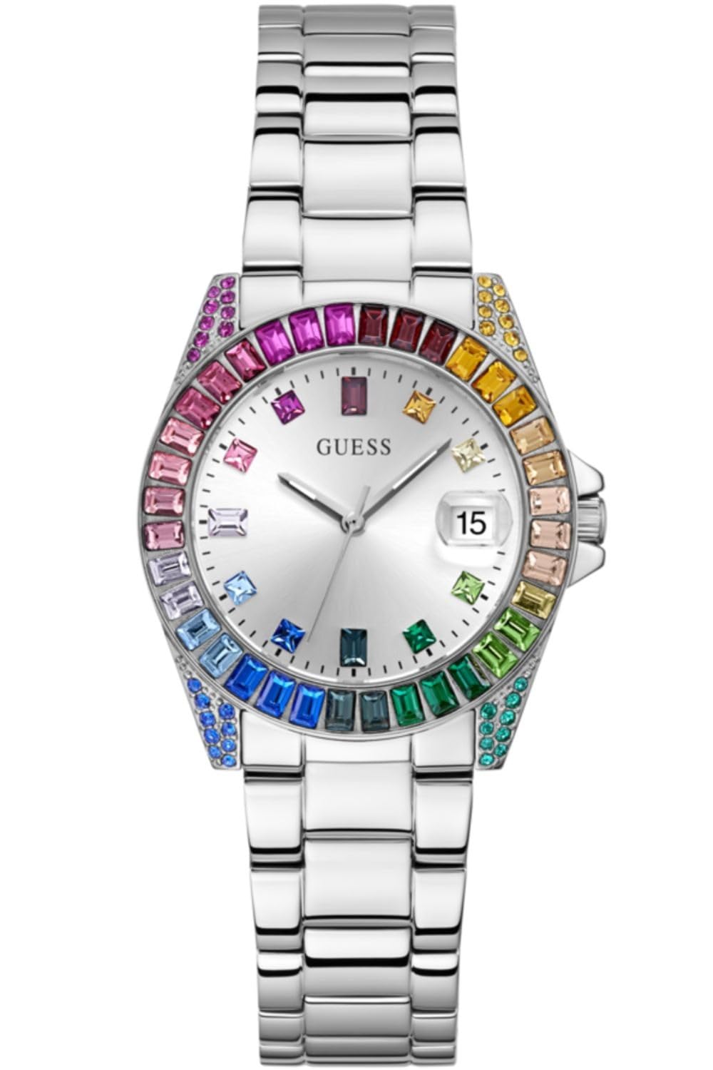 GUESS Reloj analógico de arcoíris Plateado, Plateado y Moderno, Plata, Talla única, Moderno