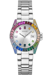 GUESS Reloj analógico de arcoíris Plateado, Plateado y Moderno, Plata, Talla única, Moderno