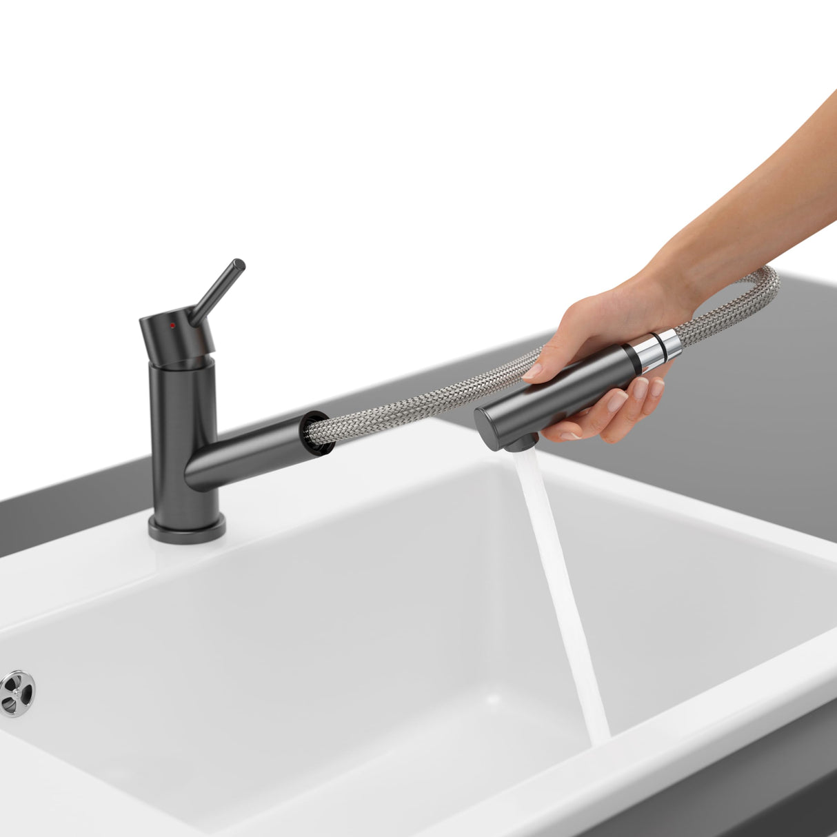 Villeroy & Boch Como Shower grifería de cocina, alta presión, grifo de cocina con rociador extraíble y radio de giro de 120°, grifo de fregadero de bajo consumo, altura del caño 120 mm, antracita