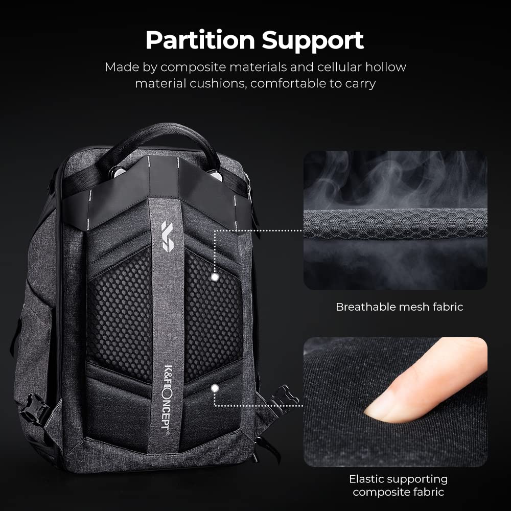 K&F Concept Mochila Alpha de 25 L + extensión Superior de 1,5 L, 3 Lados Abiertos, Hebilla Desmontable para Cambio de Bolsa de Hombro/Mochila, Capacidad para 2 cámaras, 4 Lentes, Laptop de 15.6