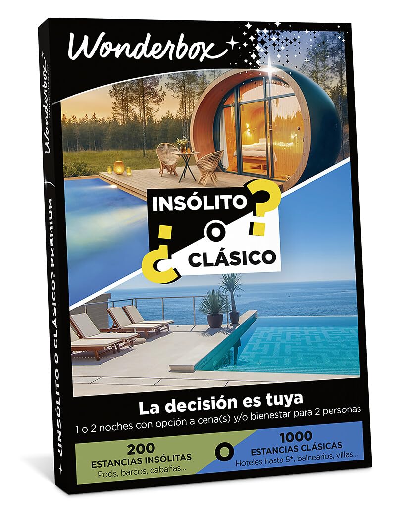 WONDERBOX - Caja Regalo - Insólito o Clásico - Premium - 1 o 2 Noches con Desayuno y opción a Cena y o Experiencia Bienestar para 2 Personas - Válido Durante 3 años y 3 Meses