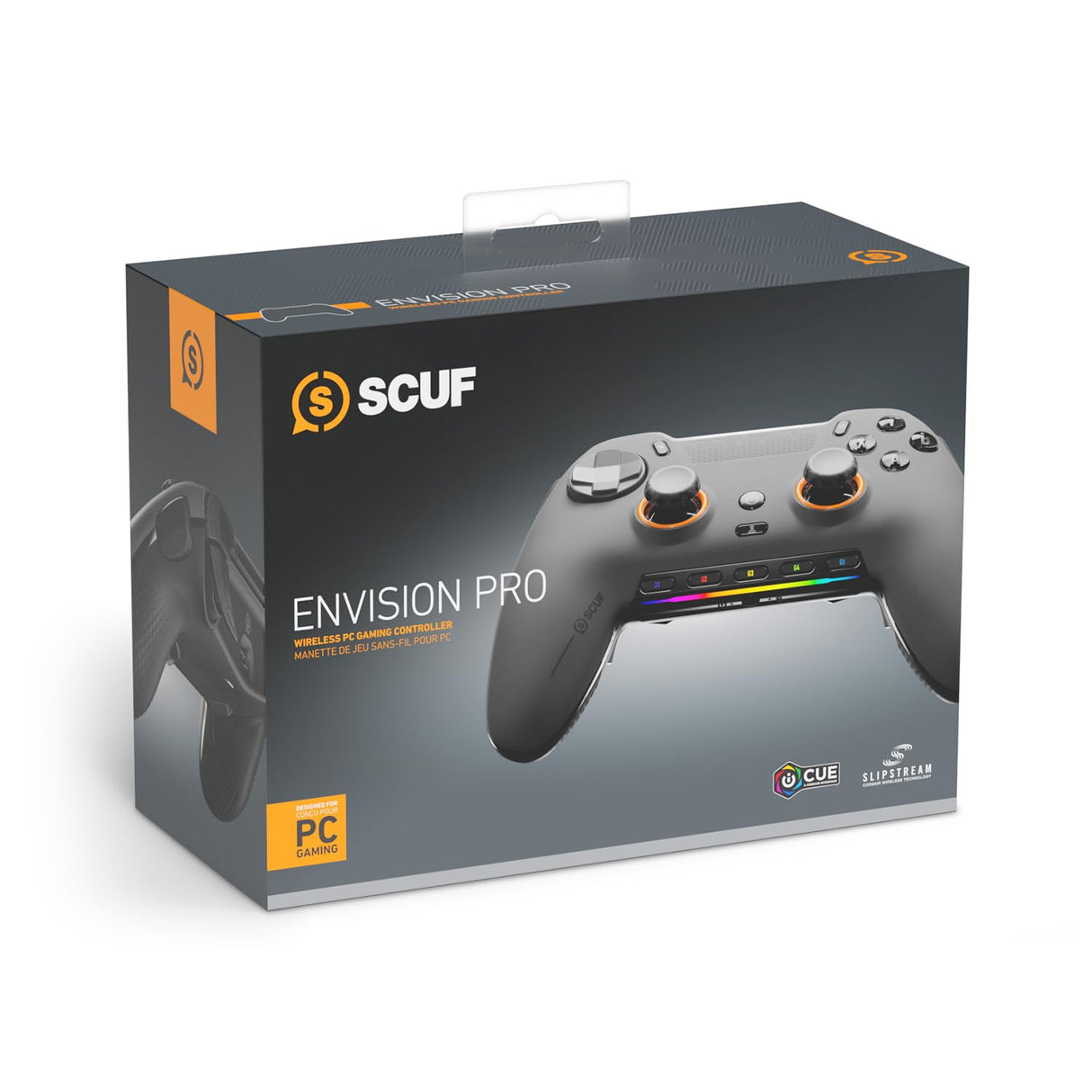 SCUF ENVISION PRO Wireless V1 (2023) Controlador para Juegos de PC - Cinco Teclas G Reasignables - Paletas Traseras Reasignables - Disparadores Instantáneos - Compatible con iCUE - Gris Metalizado