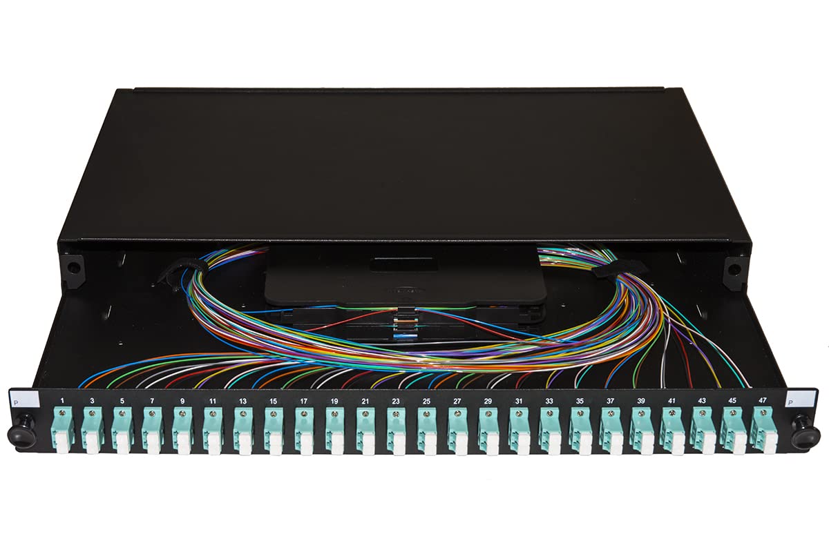 LINK LK24LC3P - Panel de fibra óptica de 19 pulgadas con 24 adaptadores LC Duplex OM3 de profundidad de 250 mm con pedal instalados color negro