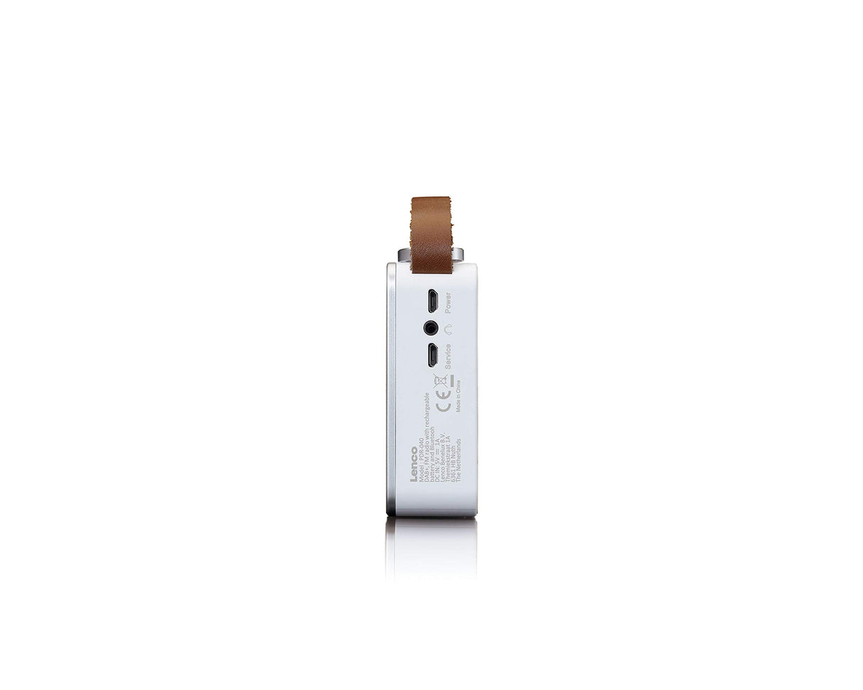 Lenco PDR-040 – Radio portátil DBA+ – Radio FM – con Bluetooth – Batería integrada con 2000 mAh – 3 W RMS – Reloj y Despertador – De bambú auténtico – Blanco