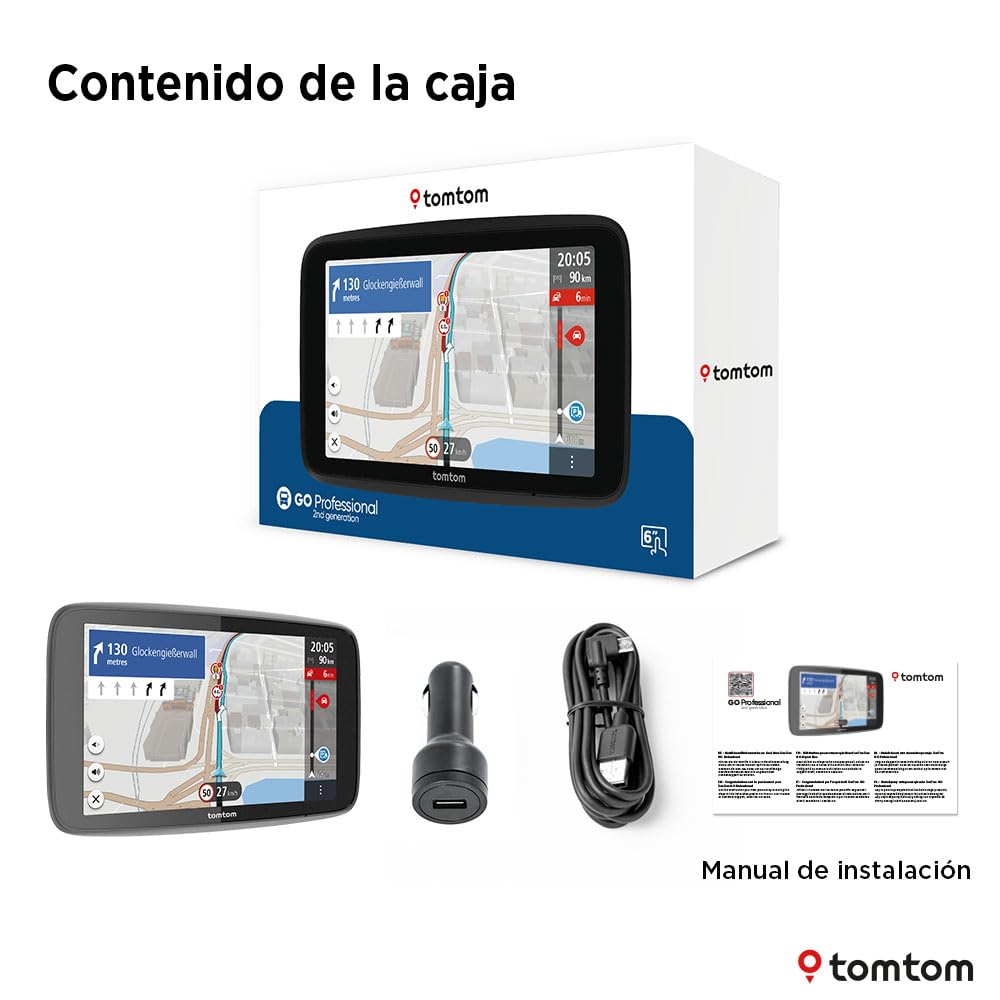 TomTom navegador para camion GO Professional 2.ª generación (con pantalla táctil capacitiva de 6" y mapas de Europa, información de tráfico a tiempo real.Ideal para camiones,buses y vehículos grandes)