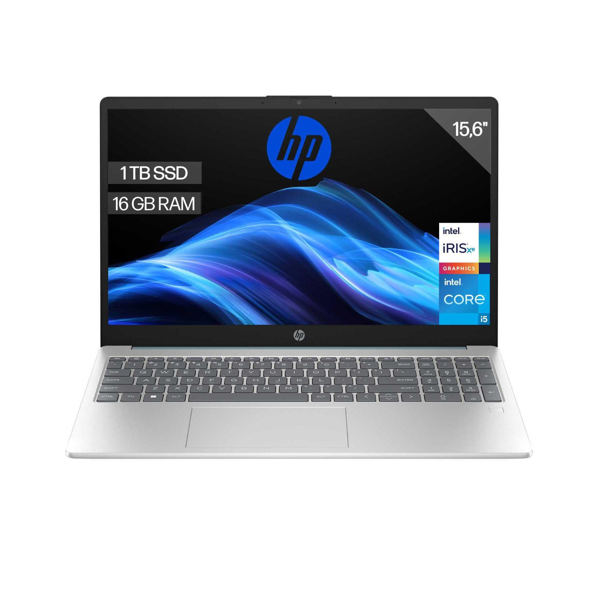 HP 15-fd0371ns - Ordenador portátil de 15.6" FHD (Intel Core i5-1334U, 16GB RAM,1000GB SSD, Intel Iris Xe Graphics, Sin Sistema Operativo) Plata y Azul - Teclado QWERTY Español