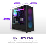 NZXT H5 Flow RGB - Caja compacta ATX Mid-Tower para PC Gaming - Alto Flujo de Aire - Ventilador F360 RGB Core (CV) Incluido - Soporte de radiador Frontal de 360mm y Superior de 240mm - Negro
