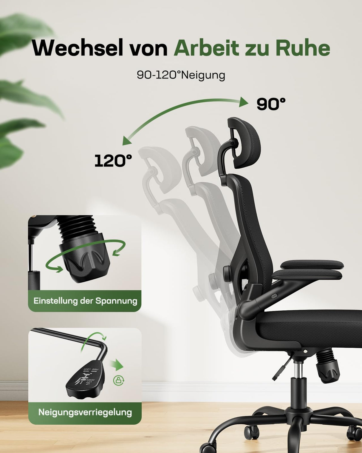 Marsail Silla de Oficina ergonómica con Soporte Lumbar Ajustable, reposacabezas y reposabrazos, Altura Regulable y función basculante