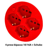 Velamp Alargador eléctrico con enrollacables 50 m – 4 tomas polivalentes (Schuko + 10/16 A) – Enchufe grande 16 A – Interruptor de protección – Cable eléctrico multipolar 3G sección 1,5 mm²