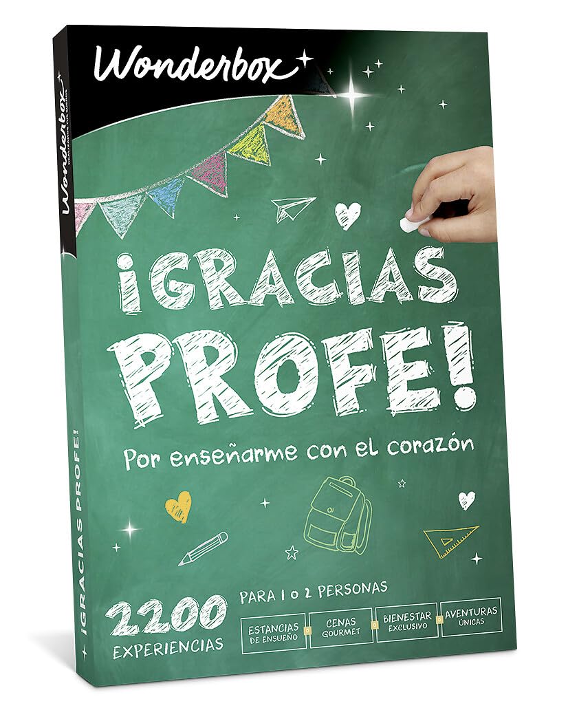 WONDERBOX - Caja Regalo - Gracias profe - 1 Experiencia a Elegir : Estancia, Gastronomía, Actividad de Bienestar o de Aventura - 2200 experiencias Profesores