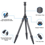 SIRUI Trípode para Cámara de Viaje AM-225, 159cm Trípode Portátil de Fibra de Carbono con Tubo de Extensión SL-100, Trípode para Fotografía con Columna Central de Carbono, Carga Máxima 6kg
