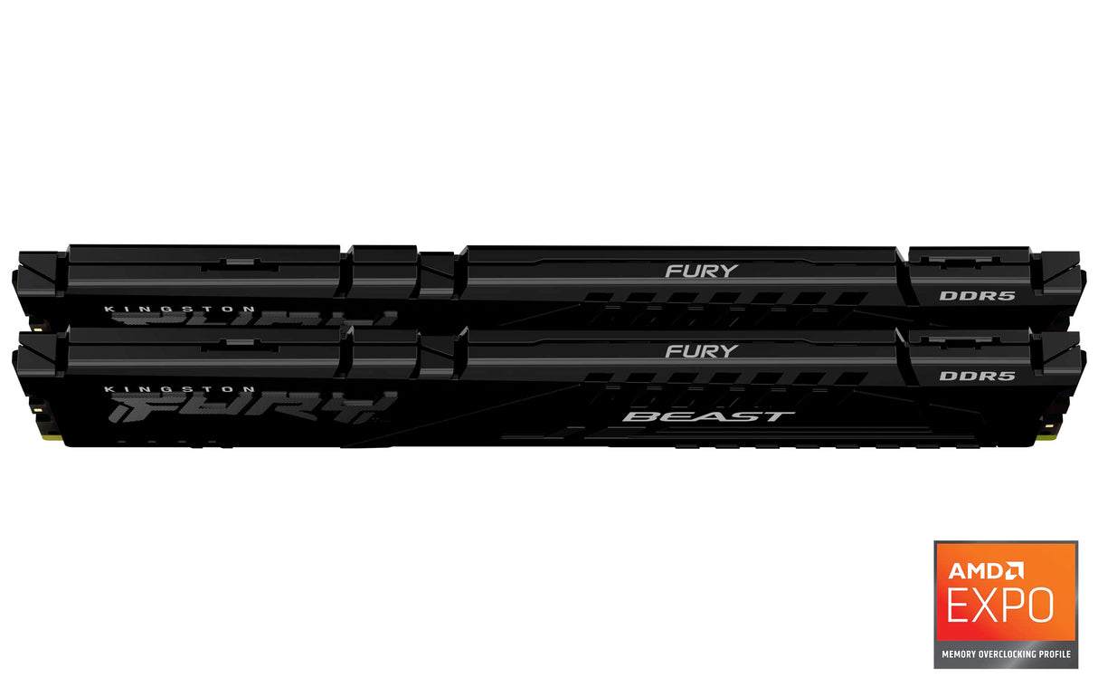 Kingston Fury Beast Negro DDR5 128GB (2x64GB) 5600MT/s CL40 DIMM Memoria Gamer para Ordenadores de sobremesa Kit de 2 AMD Expo e Intel XMP - KF556C40BBK2-128