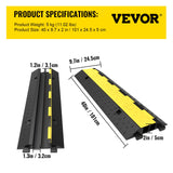 VEVOR Rampa de Protección de Cable 4 Piezas 2 Vías Canaleta Pasacables de Suelo 3,2x3,1cm Protector de Cables de Caucho y PVC Capacidad de Carga 4,989kg Cubiertas de suelo para Cables Negro y Amarillo
