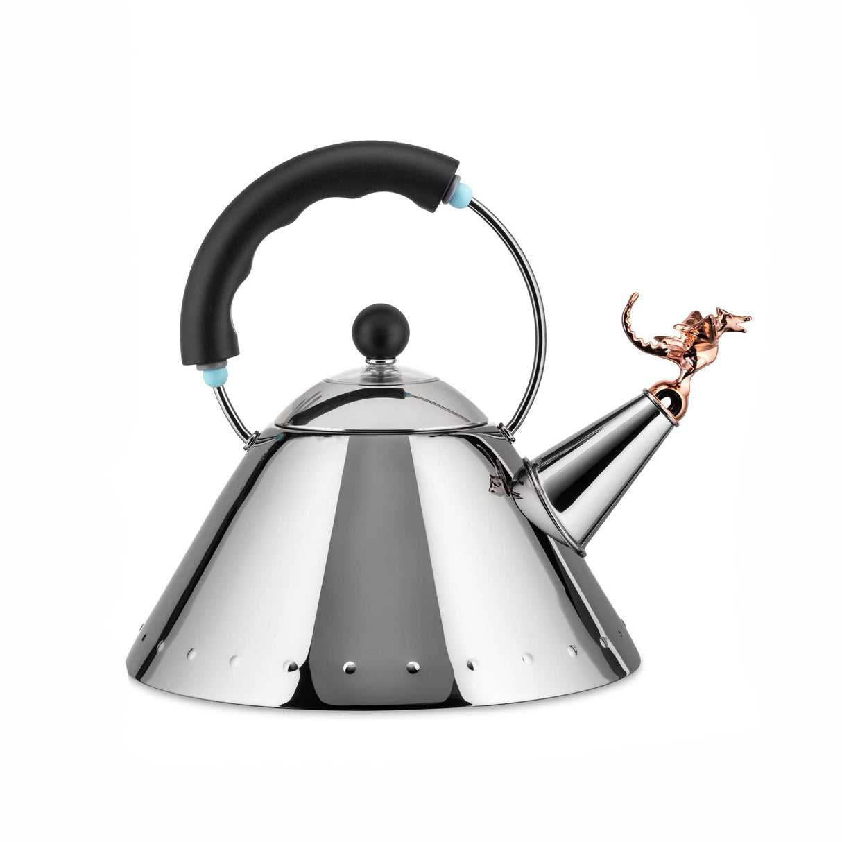 Alessi |9093REX B Tea Rex Hervidor de Design con Asa y Silbato en Forma de Dragón, Acero Inoxidable, Negro