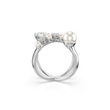 Swarovski Anillo de cóctel Matrix, Perla de cristal, Talla redonda, Blanco, Baño de rodio