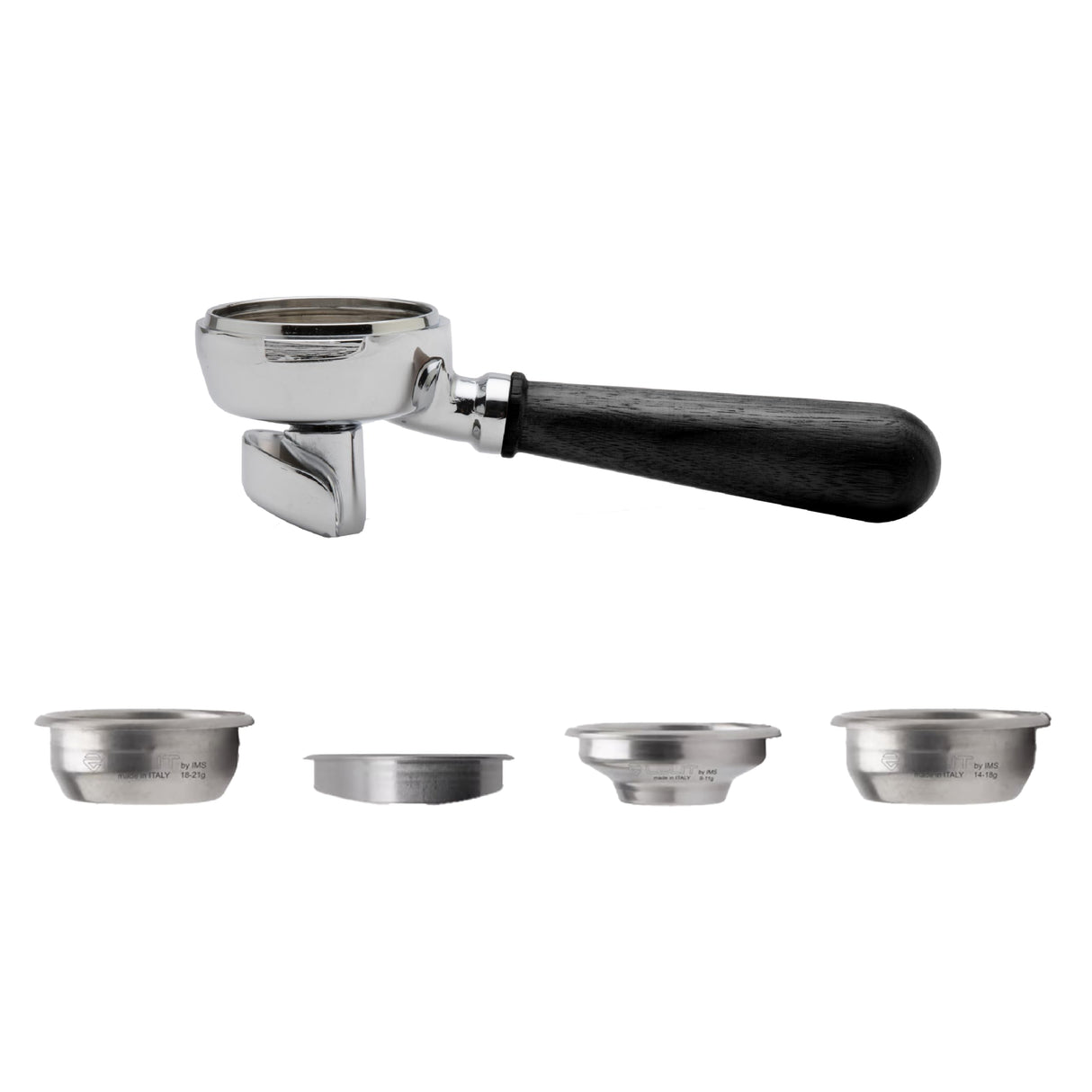 LELIT Portafiltro de 2 Vías LELIT58 - Pico Doble - Incluye Filtros de Acero Inoxidable - Mango de Madera - PLA582B - Plata/Madera de Nogal Negro