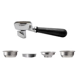 LELIT Portafiltro de 2 Vías LELIT58 - Pico Doble - Incluye Filtros de Acero Inoxidable - Mango de Madera - PLA582B - Plata/Madera de Nogal Negro