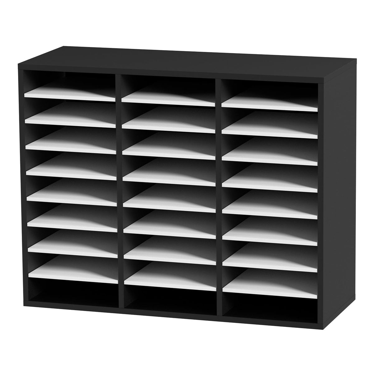 VEVOR Organizador de Literatura de Madera de 27 Ranuras de 800x305x630 mm, Estantes Ajustables de Tablero de Fibra de Densidad Media, Almacenamiento para Archivos, Documentos, Papeles, Negro y Blanco