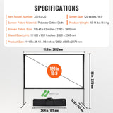 VEVOR Pantalla de Proyector de Pie 120" 16:9 HD Pantalla de Proyección Portátil de Doble Cara Antiarrugas Amplio Ángulo de Visión con Bolsa de Almacenamiento para Proyector de Vídeo de Cine en Casa