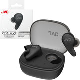 JVC Gumy Premium Auriculares Bluetooth True Wireless con Cancelación de Ruido, Bluetooth 5.4, Modo Ambiente, Baja Latencia, 26h batería, Estuche Translúcido USB-C, Negro Oliva - HA-A23T-B