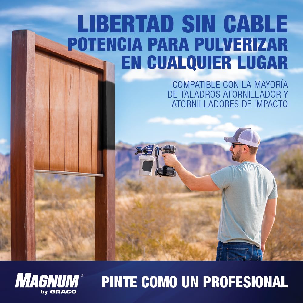 Magnum by Graco 26D361 TrueCoat 360 Cordless Connect, pulverizador de pintura airless portátil sin cable, pulverizador para taladro, uso doméstico, pequeños proyectos decorativos (presión máx 138 bar)