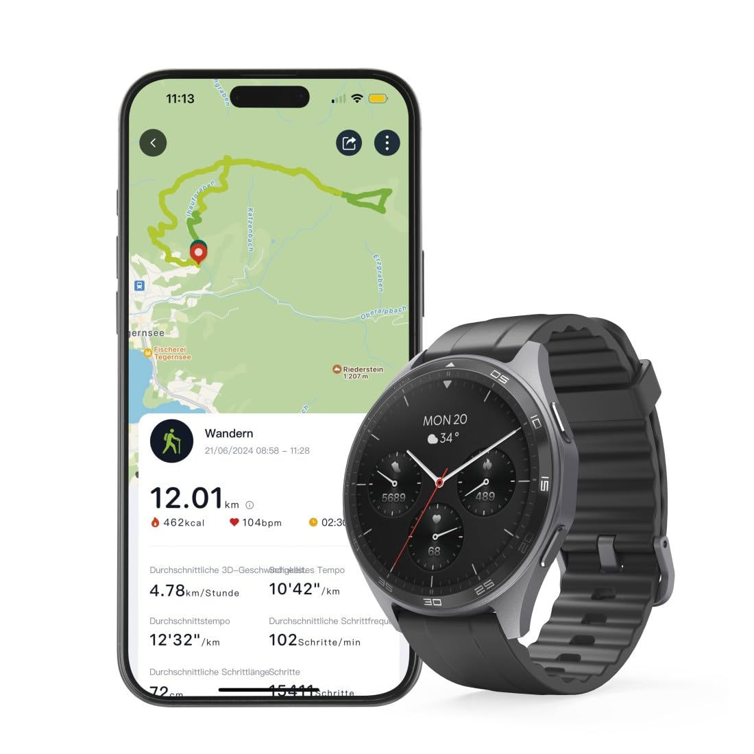 Hama | Reloj Inteligente 1.43" (Smartwatch Resistente al Agua IP68, GPS, análisis sueño, frecuencia Cardiaca, Monitor de hasta 100 Actividades, Pantalla táctil) Azul