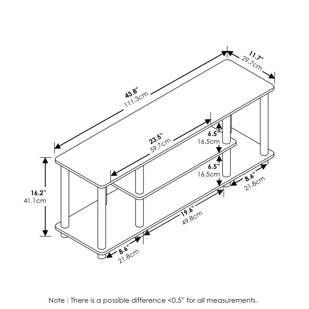 Furinno Soportes de TV de entretenimiento de 3 niveles Roble/Blanco