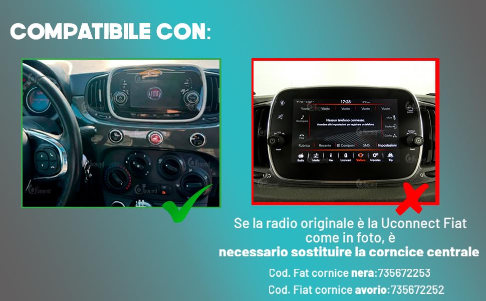 Radio de Coche para Fiat New 500 Android GPS Bluetooth WiFi USB Dab+ Touchscreen 7" 8core Carplay AndroidAuto
