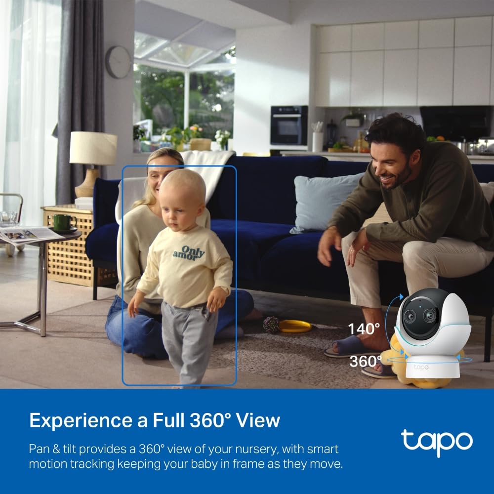 Tapo C840 - Cámara Inteligente de Lentes Dobles – Monitor para Bebé 2 K 4 MP + 1080p, Pan/Tilt, Visión Nocturna Invisible, Detección AI, Audio Bidireccional