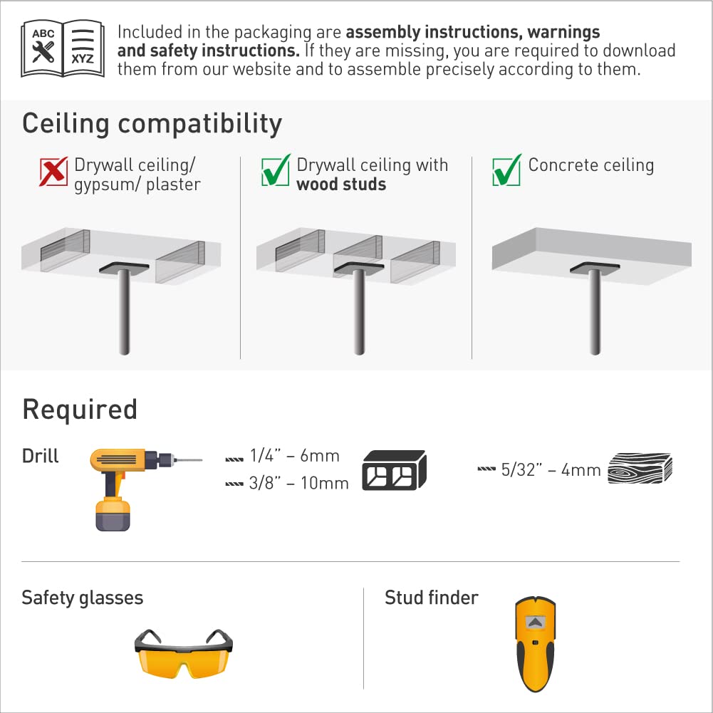 Barkan Soporte de TV de Techo, 97cm de Largo Blanco Giratorio e inclinable para Pantallas de 13-65 Pulgadas, Peso máximo 40Kg, Telescópico de Altura Ajustable, para LED OLED LCD, hasta VESA 400x400