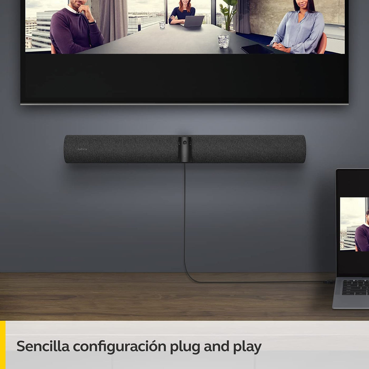 Jabra PanaCast 50 Barra de vídeo panorámico 4K, Cámara de videoconferencia para salas pequeñas y medianas, Campo de visión de 180° y 8 micrófonos, Conector UE, Negro
